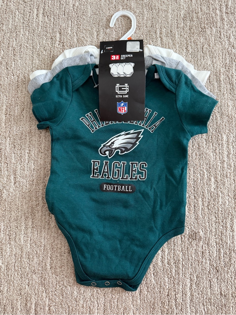 NFL Philadelphia Eagles Set of 3 Baby One-Piece Bodysuits, Size 12M
